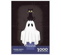 Jigsaw Puzzles for Teenagers 1000 Pieces Black Cat on Ghost Halloween Illustration Jigsaw for Adults Relaxing Games Home Decoration Unique Gifts for Birthday And Christmas 70x50cm/1000pcs