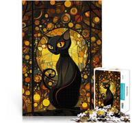 Jigsaw Puzzles for teenagers 1000 Pieces Black Cat with Yellow Eyes Entspannungsspiele für Heimdekoration52x38cm