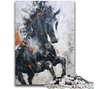 Jigsaw Puzzles for Teenagers 1000 Pieces Black Golden Horse for Age 14 Years And over Beautiful Design GameBeautiful Design Game Great Gift 50x75cm