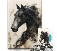 Jigsaw Puzzles for Teenagers 1000 Pieces Black Horse Teenager Puzzles,Educational Family Game Suitable for Desktop Decoration 26x38cm