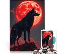 Jigsaw Puzzles for teenagers 1000 Pieces Black Wolf Under Blood Moon Spielspielzeug Verbessern Sie das Gedächtnis38x26cm
