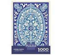 Jigsaw Puzzles for Teenagers 1000 Pieces Blue And White Floral Oval Design Puzzles for Adults Hands-on Game Improve Memory Parent-child Interaction 52x38cm/1000pcs