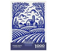 Jigsaw Puzzles for Teenagers 1000 Pieces Blue Farm Landscape Illustration Jigsaws for Adults Fun Games For Family Fun for Is Ideal As A Gift 70x50cm/1000pcs