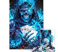 Jigsaw Puzzles for Teenagers 1000 Pieces Blue Flame Skull with Aces Jigsaw for Adults Hands-on Game Analysis And Logic Birthday And Unique Gifts (Size 50x75cm)
