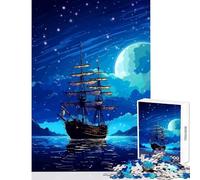 Jigsaw Puzzles for Teenagers 1000 Pieces Blue Night Ship Pixel Art Adult Jigsaw Puzzles Precision Cutting Help The Brain Exercise Great Gifts for Gaming (50x75cm)