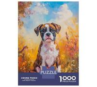 Jigsaw Puzzles for Teenagers 1000 Pieces Boxer Dog Portrait with Pumpkins Painting Fall Dog Print Jigsaw for Adults Relaxing Games Home Decoration Unique Gifts for Birthday And Christmas 38x26cm/1000