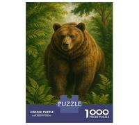 Jigsaw Puzzles for Teenagers 1000 Pieces Brown Bear in Lush Green Forest Jigsaws for Adults Brain Teaser Game Home Decoration Parent-child Interaction 52x38cm/1000pcs