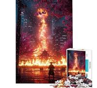 Jigsaw Puzzles for Teenagers 1000 Pieces Burning Temple in Cyberpunk Cityscape Adult Jigsaw Puzzle Hands-on Game For Family Fun Difficult And Challenge (size 50x75cm)