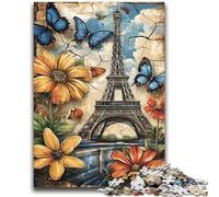 Jigsaw Puzzles for Teenagers 1000 Pieces Butterfly Flowers Eiffel, Suitable for People Aged 14 And Above Challenging To Complete But Fun And Humorous Great Gift 26X38CM