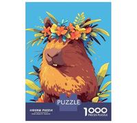 Jigsaw Puzzles for Teenagers 1000 Pieces Capybara with Floral Crown Illustration Puzzle for Adults Fun Games A Work of Art Parent-child Interaction 38x26cm/1000pcs