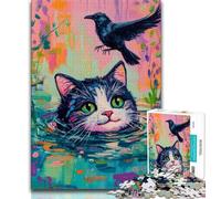 Jigsaw Puzzles for Teenagers 1000 Pieces Cat And Crow,Help The Brain Exercise Addictive Toys to Cultivate Patience Perfect Decoration 50x75cm