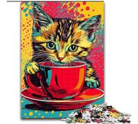 Jigsaw Puzzles for Teenagers 1000 Pieces Cat Drinking Coffee, Toys Educational Games Stress Relieving Great Gifts And Toys 50x75cm