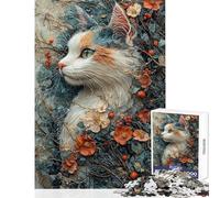 Jigsaw Puzzles for Teenagers 1000 Pieces Cat in Flowers Educational Games Pattern Assembly Toy Wall Decor Improving Love between Couples (50X75cm)
