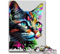 Jigsaw Puzzles for Teenagers 1000 Pieces Cat Pop Art Animal Face Train Your Brain And Hands Parent-child Interaction for Age 14+ 38x26cm
