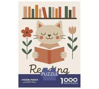 Jigsaw Puzzles for Teenagers 1000 Pieces Cat Reading Book Illustration Puzzles for Adults Hands-on Game Improve Memory Parent-child Interaction 38x26cm/1000pcs