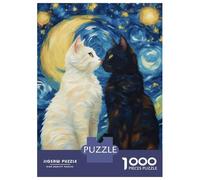 Jigsaw Puzzles for Teenagers 1000 Pieces Cats In Love Van Gogh Jigsaws for Adults Brain Teaser Game Home Decoration Parent-child Interaction 38x26cm/1000pcs
