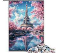 Jigsaw Puzzles for Teenagers 1000 Pieces Cherry Blossom Eiffel Tower, Educational Toys Is Ideal As A Gift for The Whole Family (Size 50x75cm)