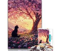 Jigsaw Puzzles for Teenagers 1000 Pieces Cherry Blossom Tree Cat,for Educational Game Challenge Toy Deal As Gifts for The Whole Family 38x26cm