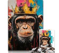 Jigsaw Puzzles for Teenagers 1000 Pieces Chimpanzee Wearing Crown 1000 Pieces for Adults,Family Educational Games Home Decoration Gift 26x38cm