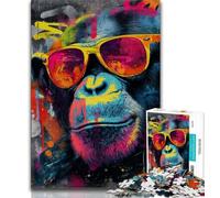 Jigsaw Puzzles for Teenagers 1000 Pieces Chimpanzee Wearing Headphones Teenager Jigsaw,Challenging Difficult Deal As Gifts for The Whole Family 75x50cm