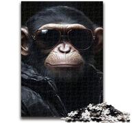 Jigsaw Puzzles for Teenagers 1000 Pieces Chimpanzee Wearing Sunglasses Teenager Puzzles,Educational Family Game Suitable for Desktop Decoration (26x38cm)