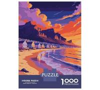 Jigsaw Puzzles for Teenagers 1000 Pieces Coastal Town at Sunset Illustration Teenager Puzzles Relax Games Perfect Decoration Birthday And Unique Gifts 52x38cm/1000pcs