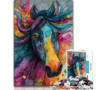 Jigsaw Puzzles for Teenagers 1000 Pieces Colorful Horse,Toys Educational Games Stress Relieving Parent-child Interaction (38x26cm)