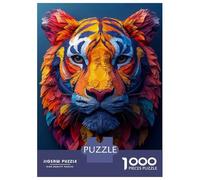 Jigsaw Puzzles for Teenagers 1000 Pieces Colorful Tiger Portrait on Dark Background Jigsaws for Adults Brain Teaser Game Home Decoration Parent-child Interaction 70x50cm/1000pcs