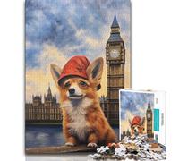 Jigsaw Puzzles for Teenagers 1000 Pieces Corgi Under Big Ben Adult Puzzles,Relax Games Is Ideal As A Gift for The Whole Family (size 38x26cm)
