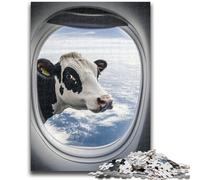 Jigsaw Puzzles for Teenagers 1000 Pieces Cow Outside The Plane Window Puzzles for Adults,Challenging Family Activity Games DIY Toy for Home Wall Decor Gifts (75x50cm)