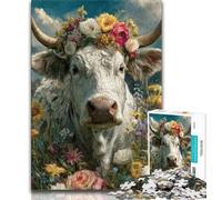 Jigsaw Puzzles for Teenagers 1000 Pieces Cow Wearing A Wreath,Family Activity Fun at Home Activities,Birthday Present,Travel Gifts (38x26cm)
