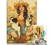 Jigsaw Puzzles for Teenagers 1000 Pieces Cowgirl Dogs in Wildflowers 1000 Pieces for Adults,Family Educational Games Home Decoration Gift 75x50cm