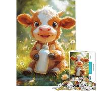 Jigsaw Puzzles for Teenagers 1000 Pieces Cute Calf Drinking Milk Relaxing Games Toy Intellectual Game Gifts Birthday A Work of Art (Size 38x26cm)