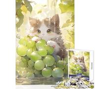 Jigsaw Puzzles for Teenagers 1000 Pieces Cute Kitten with Grapes in The Rain Create Lasting Family Memories Memorable Seasonal (38x26cm)