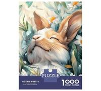 Jigsaw Puzzles for Teenagers 1000 Pieces Cute Sleeping Bunny in Flowers Jigsaw Anti-Stress Toys Difficult Hard Birthday And Unique Gifts 52x38cm/1000pcs