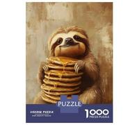 Jigsaw Puzzles for Teenagers 1000 Pieces Cute Sloth with Pancakes Jigsaws for Adults Relaxing Games Analysis And Logic Difficult And Challenge 38x26cm/1000pcs