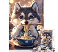 Jigsaw Puzzles for Teenagers 1000 Pieces Cute Wolf Eating Noodles Hands-on Game Difficult Hard Anti-Stress Toys Improving Love between Couples (75X50CM)