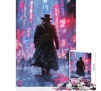 Jigsaw Puzzles for Teenagers 1000 Pieces Cyberpunk Cityscape with Lone Figure Hands-on Game Difficult Hard Anti-Stress Toys Improving Love between Couples (38X26CM)
