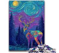 Jigsaw Puzzles for Teenagers 1000 Pieces Deer Under The Night Sky Puzzles,Stress Reliever Staycation Kill Time Enhance Love between Couples (50x75cm)