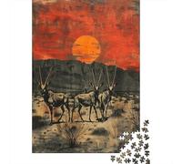 Jigsaw Puzzles for Teenagers 1000 Pieces Desert Sunset Antelope Painting Puzzle for Adults Relaxing Games Home Decoration for Is Ideal As A Gift 52x38cm/1000pcs