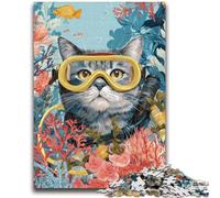 Jigsaw Puzzles for Teenagers 1000 Pieces Diver Cat Family Game Stress Reliever Difficult Challenge Suitable for Couples 26x38cm