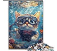 Jigsaw Puzzles for Teenagers 1000 Pieces Diver Cat, for Ages 14 And over Each Piece Is Unique - Fun And Challenging Game for The Whole Family Good Gift (Size 26x38cm)