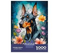 Jigsaw Puzzles for Teenagers 1000 Pieces Doberman in Bloom Jigsaw Hands-on Game For Family Fun Unique Gifts for Birthday And Christmas 52x38cm/1000pcs