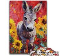 Jigsaw Puzzles for Teenagers 1000 Pieces Donkey And Sunflower Puzzles for Teenagers,Educational Toy Funny Family Games Unique Home Decor (26x38cm)