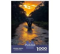 Jigsaw Puzzles for Teenagers 1000 Pieces Elephant Crossing River at Sunset Puzzles for Adults Hands-on Game Improve Memory Parent-child Interaction 52x38cm/1000pcs