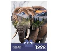 Jigsaw Puzzles for Teenagers 1000 Pieces Elephant Nature Double Exposure Portrait Jigsaw for Adults Family Games Perfect Decoration Difficult And Challenge 38x26cm/1000pcs