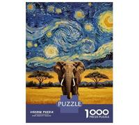 Jigsaw Puzzles for Teenagers 1000 Pieces Elephant Under Starry Night Sky Painting Jigsaw for Adults Relaxing Games Home Decoration Unique Gifts for Birthday And Christmas 70x50cm/1000pcs