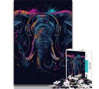 Jigsaw Puzzles for Teenagers 1000 Pieces Elephant with Headphones Teenager Puzzles,Educational Family Game Suitable for Desktop Decoration 26x38cm