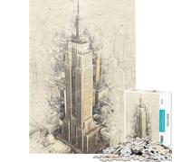 Jigsaw Puzzles for Teenagers 1000 Pieces Empire State Building Jigsaws for Adults Family Game Enhance Memory for Is Ideal As A Gifts (Size 38x52cm)