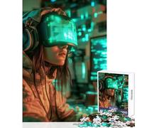 Jigsaw Puzzles for Teenagers 1000 Pieces Female Cyberpunk Gamer in VR Adult Jigsaw Puzzles Precision Cutting Help The Brain Exercise Great Gifts for Gaming (38x52cm)